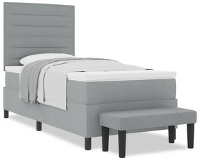 vidaXL Κρεβάτι με Βάση με Στρώμα & Πάγκο Ανοιχτό Γκρι 90x190 εκ. Ύφασμα