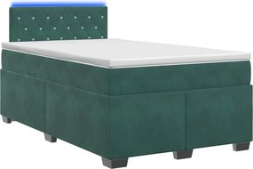 vidaXL Κρεβάτι Box Spring με Στρώμα και LED Σκούρο Πράσινο Βελούδο