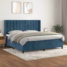 Κρεβάτι Boxspring με Στρώμα Σκούρο Μπλε 200x200 εκ. Βελούδινο