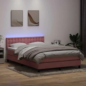 Box Spring κρεβάτι με στρώμα ροζ 140x220 cm Βελούδινο - Ροζ