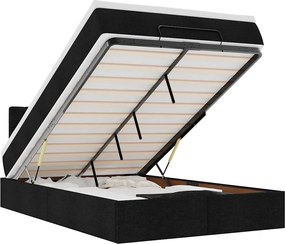 vidaXL Οθωμανικό κρεβάτι με στρώμα &amp; LEDs Μαύρο 120x200 cm Ύφασμα
