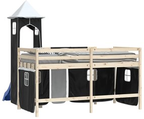 vidaXL Κουρτίνες για Κρεβάτι Κουκέτα με Πύργο Λευκό / Μαύρο Πολυεστέρα