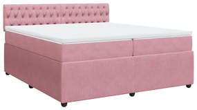 vidaXL Κρεβάτι Boxspring με Στρώμα Ροζ 200x200 εκ. Βελούδινο