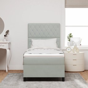vidaXL Κρεβάτι Box Spring με Στρώμα & Φωτισμό LED Γκρι 90x190 εκ Βελούδο