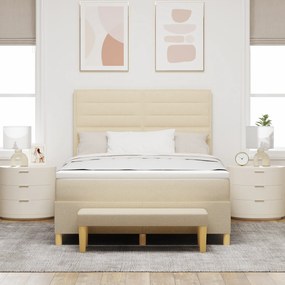 vidaXL Κρεβάτι με Ράουλο με Στρώμα & Πάγκο Κρεμ 140x200 εκ. Ύφασμα