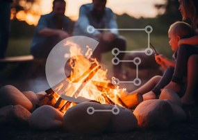 Intra Συλλεκτικό Ξύλινο Παζλ Plywood 4mm - Άνθρωποι γύρω από τη φωτιά στο ηλιοβασίλεμα Σε Ξύλινο Κουτί - Διαστάσεις: 10x10 cm – 25 κομμάτια