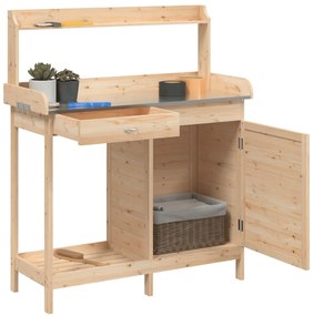 vidaXL Τραπέζι για Γλάστρες με Ντουλάπι 110,5x45x124,5 εκ. Μασίφ Ελάτη