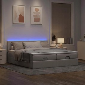 vidaXL Οθωμανικό κρεβάτι με στρώματα &amp; LEDs Taupe 200x200cm ύφασμα