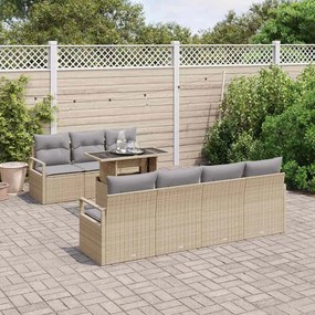vidaXL Σετ Καναπέ Κήπου με αποθήκευση 8 pcs Μπεζ Πολυ ράταν