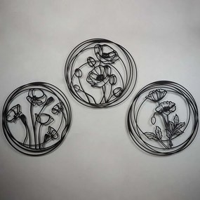 Διακοσμητικό Τοίχου Poppy Flowers (Σετ 3Τμχ) 507ATP1124 49x49cm Black Wallity Steel
