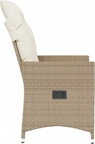 vidaXL Πολυθρόνα Κήπου Ανακλινόμενη Μπεζ Συνθετικό Ρατάν + Μαξιλάρια