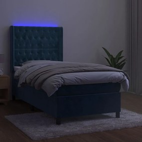 ΚΡΕΒΑΤΙ BOXSPRING ΜΕ ΣΤΡΩΜΑ &amp; LED ΣΚ. ΜΠΛΕ 90X190 ΕΚ. ΒΕΛΟΥΔΙΝΟ 3139719