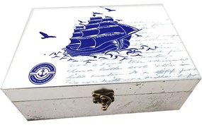 Διακοσμητικό Κουτί Ξύλινο “Ιστιοπλοϊκό” 23x17,5x9 Λευκό/Μπλε