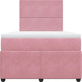 vidaXL Κρεβάτι Boxspring με Στρώμα Ροζ 120x200 εκ. Βελούδινο