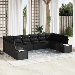 vidaXL 10 Τεμάχια Σετ Καναπέ Κήπου με Μαξιλάρια σε Μαύρο Πολυ Ράττανα