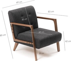 Πολυθρόνα Σκούρο Γκρι KEMER 83x69x80