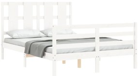 vidaXL Πλαίσιο Κρεβατιού με Κεφαλάρι Λευκό 140x200 εκ. Μασίφ Ξύλο