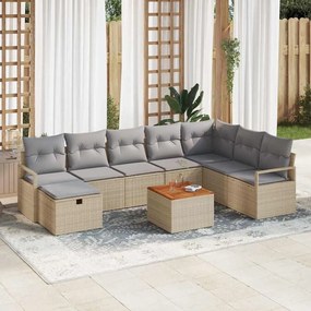 vidaXL Σετ Καναπέ Κήπου με μαξιλάρι 9 pcs Μπεζ Πολυ ράταν