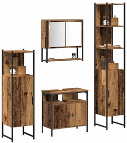 vidaXL Σετ Επίπλων Μπάνιου 4 pcs Παλαιό ξύλο 33 x 33 x 185.5 εκ