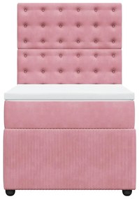 vidaXL Κρεβάτι Boxspring με Στρώμα Ροζ 90x190 εκ. Βελούδινο