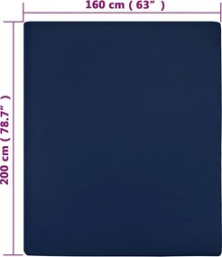 vidaXL Σεντόνια με Λάστιχο 2 τεμ. Μπλε 160x200 εκ. Βαμβακερό Ζέρσεϊ