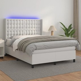 vidaXL Κρεβάτι Boxspring με Στρώμα &amp; LED Λευκό 140x190 εκ. Συνθ. Δέρμα