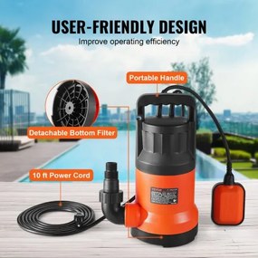 VEVOR Submersible Utility Pump Sump Pump 700W 4148 GPH 33 ft Head Water Pump