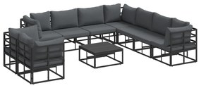 vidaXL Σετ Καναπέ Κήπου 10 pcs Μαύρο 70 x 70 x 32 εκ Αλουμίνιο