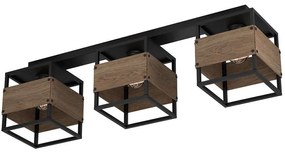 Φωτιστικό Οροφής - Πλαφονιέρα Evesham 43804 87,5x19,5x25cm 3xE27 40W Black-Brown Eglo Steel,Wood