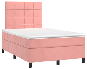 vidaXL Κρεβάτι Boxspring με Στρώμα &amp; LED Ροζ 120x200 εκ. Βελούδινο