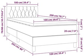 vidaXL Κρεβάτι Boxspring με Στρώμα Σκούρο Γκρι 100x200 εκ. Υφασμάτινο