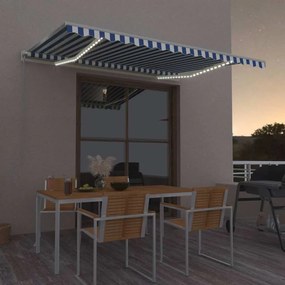 vidaXL Τέντα Αυτόματη με LED & Αισθ. Ανέμου Μπλε/Λευκό 450 x 350 εκ.