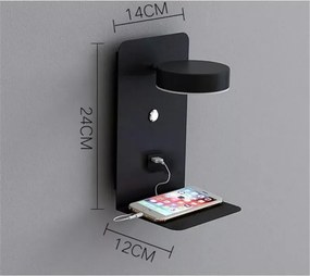Stewehome Μοντέρνο usb φωτιστικό τοίχου με φορτιστή Μαύρο