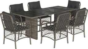 vidaXL Σετ Τραπεζαρίας Κήπου 7 τεμ. Γκρι Συνθ. Ρατάν με Μαξιλάρια