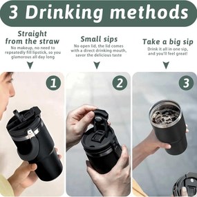 Ποτήρι Θερμός Ανοξείδωτο 900ml με Επιστόμιο και Καλαμάκι