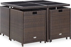 vidaXL Σετ Τραπεζαρίας Εξ. Χώρου 9 τεμ. Καφέ Συνθ. Ρατάν με Μαξιλάρια