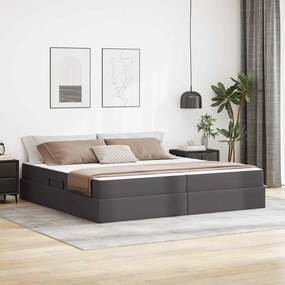 vidaXL Κρεβάτι με αποθηκευτικό χώρο και στρώμα 2 pcs Γκρι Δέρμα