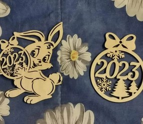 Σετ των 3 Intra απο ξύλο plywood 3mm-4mm πάχος – Κρεμαστό ξύλο διακόσμησης για το νέο έτος λαγουδάκι 2023 50x60 cm INTRAVECTRY-MY549311