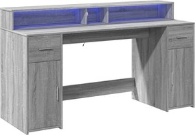 vidaXL Γραφείο με LED Γκρι Sonoma 160x55x91 εκ. Επεξεργ. Ξύλο