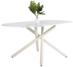 DINING TABLE PRENTIS  CERAMIC 12mm TOP IN WHITE MARBLE-WHITE METAL LEGS 180x90x76Hcm.