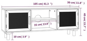 Έπιπλο Τηλεόρασης Καφέ 105x30x40 εκ Μασίφ Πεύκο &amp; Φυσικό Ρατάν - Καφέ