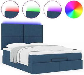 vidaXL Οθωμανικό κρεβάτι με στρώμα &amp; LEDs Μπλε 140x200cm ύφασμα