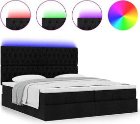 vidaXL Οθωμανικό κρεβάτι με στρώματα &amp; LEDs Μαύρο 200x200cm ύφασμα
