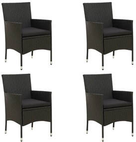 vidaXL Καρέκλες Εξωτερ. Χώρου 4 τεμ. Μαύρες Συνθ. Ρατάν με Μαξιλάρια