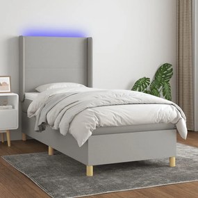 Κρεβάτι Boxspring με Στρώμα & LED Αν.Γκρι 100x200εκ. Υφασμάτινο
