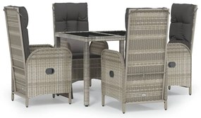 vidaXL Σετ Τραπεζαρίας Κήπου 5 τεμ. Γκρι Συνθ. Ρατάν με Μαξιλάρια