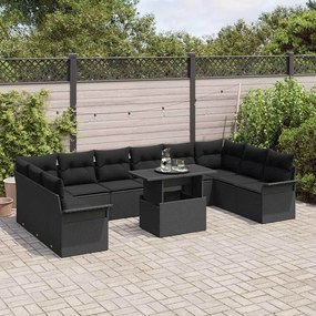 vidaXL Σετ Καναπέ Κήπου με μαξιλάρι 11 pcs Μαύρο Πολυ ράταν