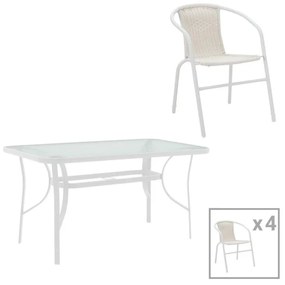 Σετ κήπου - Τραπεζαρία Obbi - Ensure 5 τεμ. μέταλλο - γυαλί λευκό 120x70x70 εκ. 120x70x70 εκ.