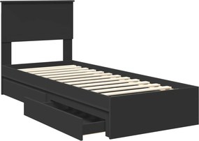 vidaXL Κρεβάτι Αποθήκης Μαύρο 75 x 190 cm Επεξεργασμένο ξύλο