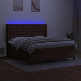 vidaXL Κρεβάτι Boxspring με Στρώμα &amp; LED Σκ.Καφέ 160x200εκ. Υφασμάτινο